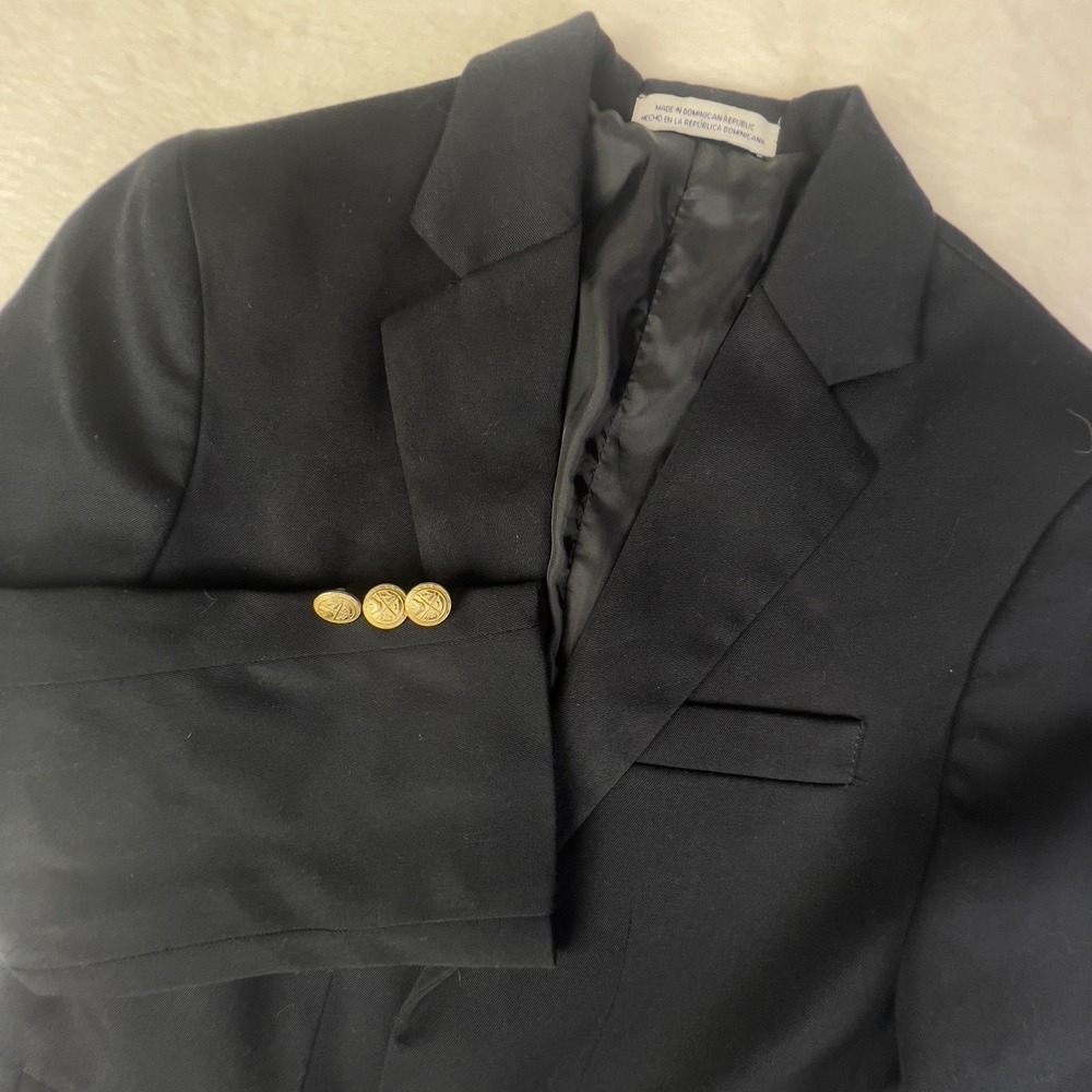 IZOD Blazer Boys 8 Navy Blue Gold Button Notch Lapel Formal Suit Jacket Wedding‎